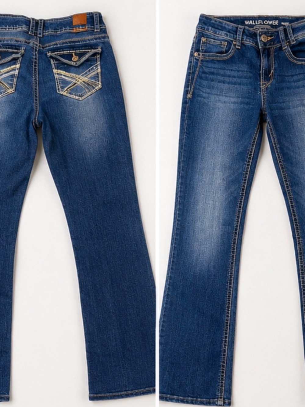 Wallflower Women's Dark Blue Bootcut Jeans with Contrast Stitching
